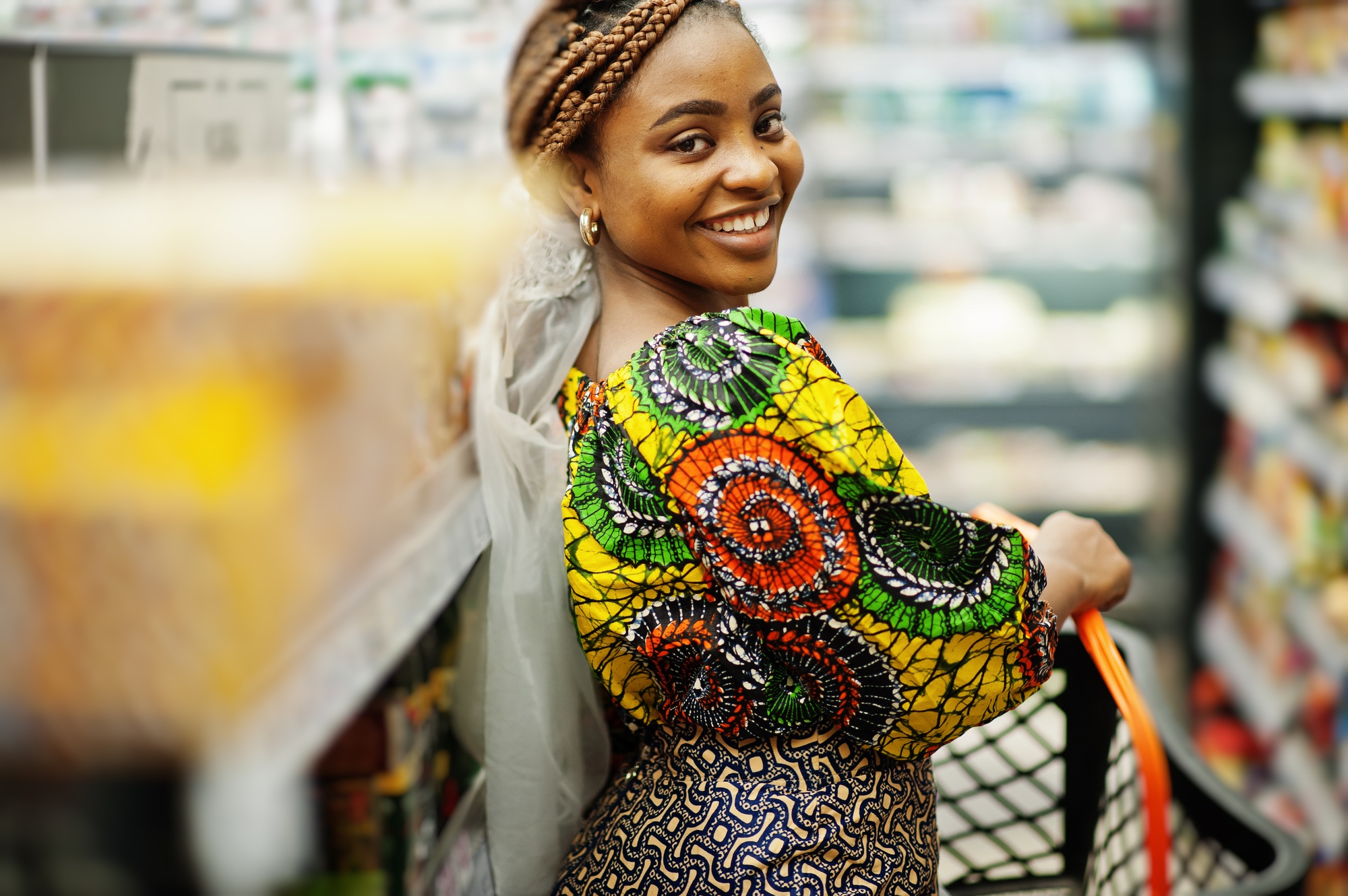Afro black women costumer at the market.